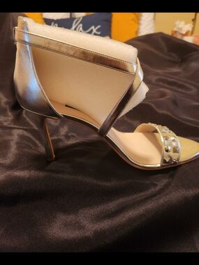 Nine West Metallic Silver Studded Strappy High Heels